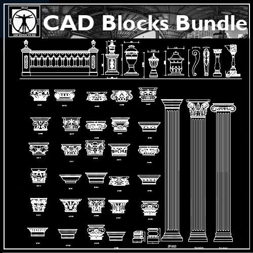 Architectural decorative blocks - CAD Design | Download CAD Drawings | AutoCAD Blocks | AutoCAD Symbols | CAD Drawings | Architecture Details│Landscape Details | See more about AutoCAD, Cad Drawing and Architecture Details