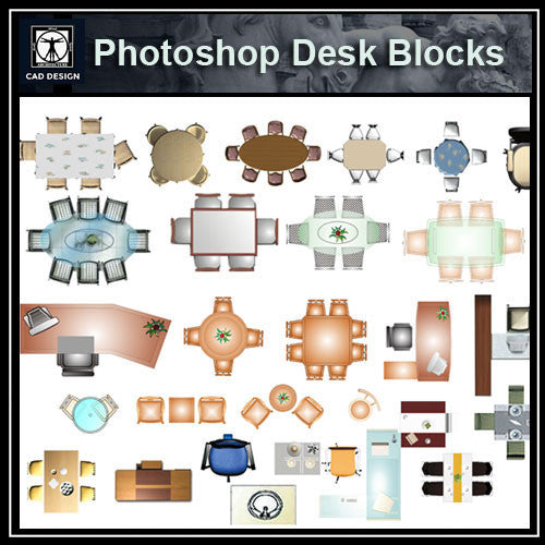 Photoshop PSD Desk Blocks 1 - CAD Design | Download CAD Drawings | AutoCAD Blocks | AutoCAD Symbols | CAD Drawings | Architecture Details│Landscape Details | See more about AutoCAD, Cad Drawing and Architecture Details