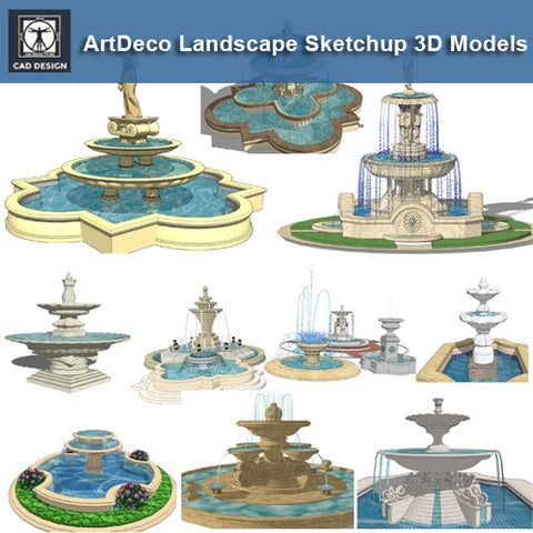 ●European Fountain and Waterfall Sketchup 3D Models