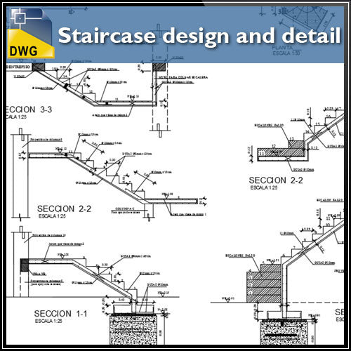 Staircase design and detail - CAD Design | Download CAD Drawings | AutoCAD Blocks | AutoCAD Symbols | CAD Drawings | Architecture Details│Landscape Details | See more about AutoCAD, Cad Drawing and Architecture Details