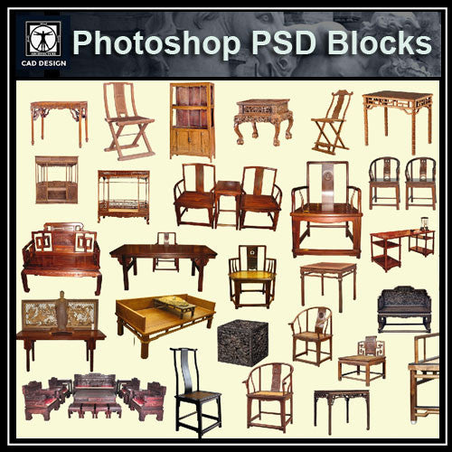Photoshop PSD Chinese  Chair Blocks - CAD Design | Download CAD Drawings | AutoCAD Blocks | AutoCAD Symbols | CAD Drawings | Architecture Details│Landscape Details | See more about AutoCAD, Cad Drawing and Architecture Details