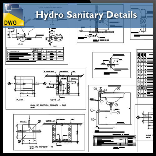 Hydro Sanitary Details - CAD Design | Download CAD Drawings | AutoCAD Blocks | AutoCAD Symbols | CAD Drawings | Architecture Details│Landscape Details | See more about AutoCAD, Cad Drawing and Architecture Details