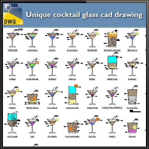 Unique cocktail glass cad drawing - CAD Design | Download CAD Drawings | AutoCAD Blocks | AutoCAD Symbols | CAD Drawings | Architecture Details│Landscape Details | See more about AutoCAD, Cad Drawing and Architecture Details