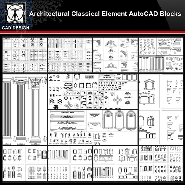 ★【Architectural Classical Element Autocad Blocks V.2】All kinds of architecture decorations CAD blocks Bundle - CAD Design | Download CAD Drawings | AutoCAD Blocks | AutoCAD Symbols | CAD Drawings | Architecture Details│Landscape Details | See more about AutoCAD, Cad Drawing and Architecture Details