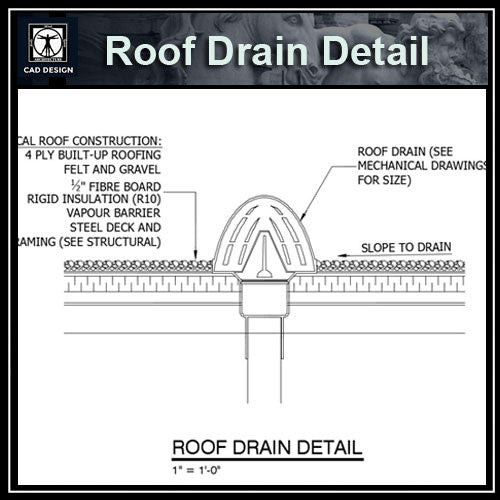 Free CAD Details-Roof Drain Detail - CAD Design | Download CAD Drawings | AutoCAD Blocks | AutoCAD Symbols | CAD Drawings | Architecture Details│Landscape Details | See more about AutoCAD, Cad Drawing and Architecture Details