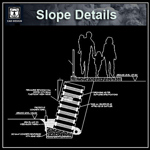 Slope Details - CAD Design | Download CAD Drawings | AutoCAD Blocks | AutoCAD Symbols | CAD Drawings | Architecture Details│Landscape Details | See more about AutoCAD, Cad Drawing and Architecture Details