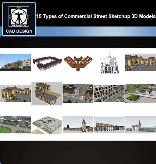 【Sketchup 3D Models】15 Types of Commercial Street Design Sketchup 3D Models  V.1 - CAD Design | Download CAD Drawings | AutoCAD Blocks | AutoCAD Symbols | CAD Drawings | Architecture Details│Landscape Details | See more about AutoCAD, Cad Drawing and Architecture Details