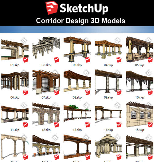 【Sketchup 3D Models】22 Types of Corridor Design 3D Models - CAD Design | Download CAD Drawings | AutoCAD Blocks | AutoCAD Symbols | CAD Drawings | Architecture Details│Landscape Details | See more about AutoCAD, Cad Drawing and Architecture Details