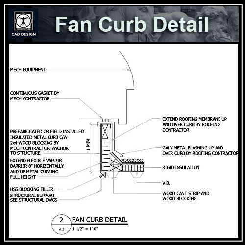 Free CAD Details-Fan Curb Detail - CAD Design | Download CAD Drawings | AutoCAD Blocks | AutoCAD Symbols | CAD Drawings | Architecture Details│Landscape Details | See more about AutoCAD, Cad Drawing and Architecture Details