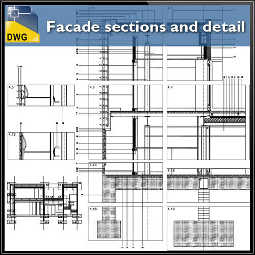 Facade sections and details - CAD Design | Download CAD Drawings | AutoCAD Blocks | AutoCAD Symbols | CAD Drawings | Architecture Details│Landscape Details | See more about AutoCAD, Cad Drawing and Architecture Details