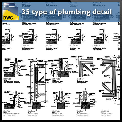 35 type of plumbing detail and sections in cad drawing - CAD Design | Download CAD Drawings | AutoCAD Blocks | AutoCAD Symbols | CAD Drawings | Architecture Details│Landscape Details | See more about AutoCAD, Cad Drawing and Architecture Details