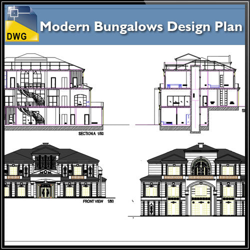 Modern Bungalows Design Plan - CAD Design | Download CAD Drawings | AutoCAD Blocks | AutoCAD Symbols | CAD Drawings | Architecture Details│Landscape Details | See more about AutoCAD, Cad Drawing and Architecture Details