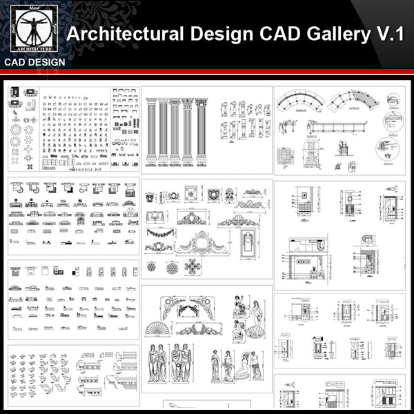 ★【Architectural Design Gallery Autocad Drawings V.1】All Decoration elements Bundle - CAD Design | Download CAD Drawings | AutoCAD Blocks | AutoCAD Symbols | CAD Drawings | Architecture Details│Landscape Details | See more about AutoCAD, Cad Drawing and Architecture Details