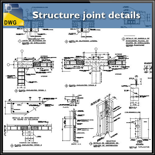 Structure joint details - CAD Design | Download CAD Drawings | AutoCAD Blocks | AutoCAD Symbols | CAD Drawings | Architecture Details│Landscape Details | See more about AutoCAD, Cad Drawing and Architecture Details