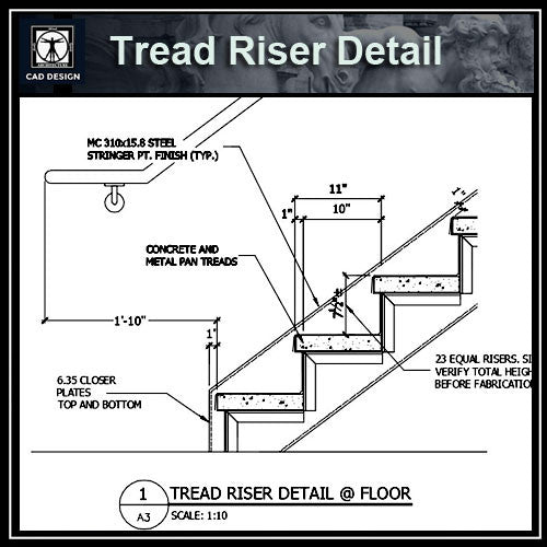 Free CAD Details-Tread Riser Detail @ Floor - CAD Design | Download CAD Drawings | AutoCAD Blocks | AutoCAD Symbols | CAD Drawings | Architecture Details│Landscape Details | See more about AutoCAD, Cad Drawing and Architecture Details