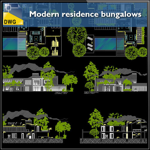 Modern residence bungalows - CAD Design | Download CAD Drawings | AutoCAD Blocks | AutoCAD Symbols | CAD Drawings | Architecture Details│Landscape Details | See more about AutoCAD, Cad Drawing and Architecture Details