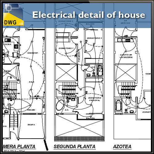 Electrical detail of house in autocad dwg files - CAD Design | Download CAD Drawings | AutoCAD Blocks | AutoCAD Symbols | CAD Drawings | Architecture Details│Landscape Details | See more about AutoCAD, Cad Drawing and Architecture Details