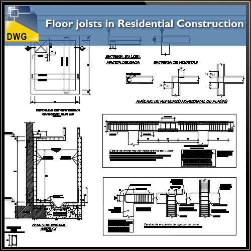 Floor joists in Residential Construction - CAD Design | Download CAD Drawings | AutoCAD Blocks | AutoCAD Symbols | CAD Drawings | Architecture Details│Landscape Details | See more about AutoCAD, Cad Drawing and Architecture Details