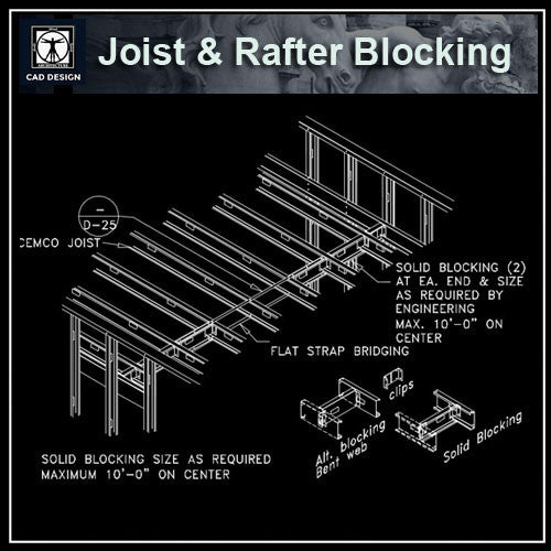 Free CAD Details-Joist & Rafter Blocking - CAD Design | Download CAD Drawings | AutoCAD Blocks | AutoCAD Symbols | CAD Drawings | Architecture Details│Landscape Details | See more about AutoCAD, Cad Drawing and Architecture Details