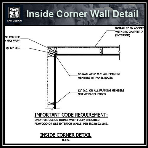 Free CAD Details- Inside Corner Wall Detail - CAD Design | Download CAD Drawings | AutoCAD Blocks | AutoCAD Symbols | CAD Drawings | Architecture Details│Landscape Details | See more about AutoCAD, Cad Drawing and Architecture Details