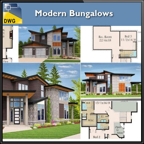 Bungalows Design CAD Drawings - CAD Design | Download CAD Drawings | AutoCAD Blocks | AutoCAD Symbols | CAD Drawings | Architecture Details│Landscape Details | See more about AutoCAD, Cad Drawing and Architecture Details