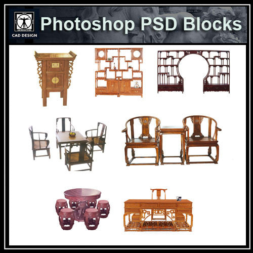 Photoshop PSD Chinese Furniture Blocks - CAD Design | Download CAD Drawings | AutoCAD Blocks | AutoCAD Symbols | CAD Drawings | Architecture Details│Landscape Details | See more about AutoCAD, Cad Drawing and Architecture Details