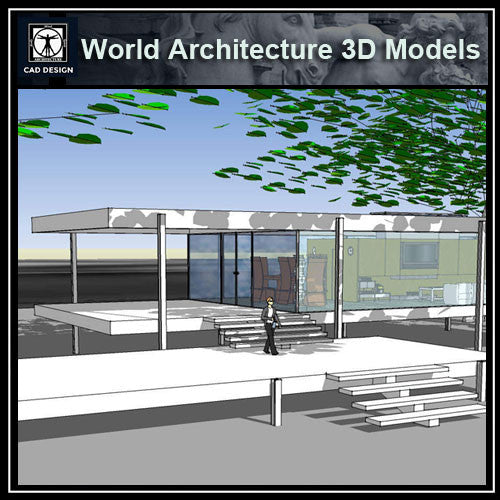 Sketchup 3D Architecture models-Farnsworth House(Ludwig Mies van der Rohe) - CAD Design | Download CAD Drawings | AutoCAD Blocks | AutoCAD Symbols | CAD Drawings | Architecture Details│Landscape Details | See more about AutoCAD, Cad Drawing and Architecture Details