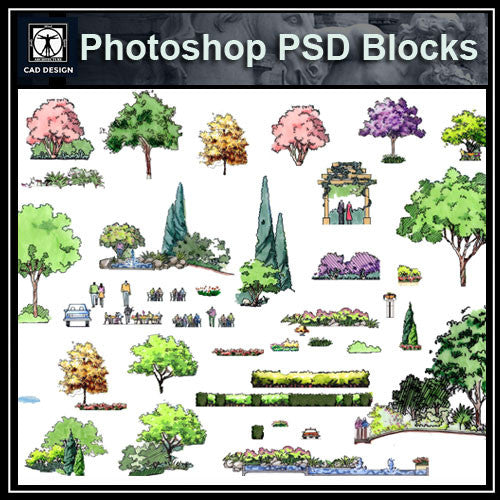 Hand-painted PSD Tree Blocks 3 - CAD Design | Download CAD Drawings | AutoCAD Blocks | AutoCAD Symbols | CAD Drawings | Architecture Details│Landscape Details | See more about AutoCAD, Cad Drawing and Architecture Details