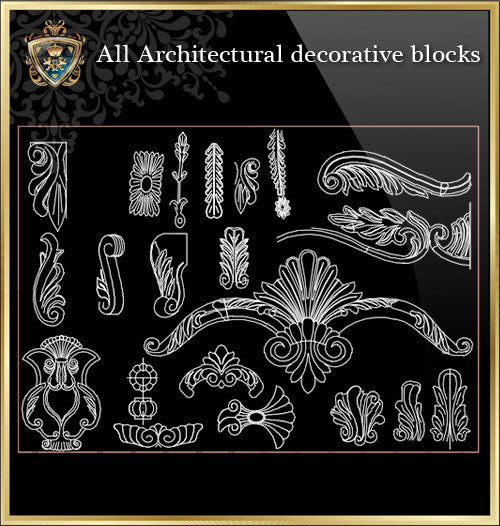 All Architectural decorative blocks V.9 - CAD Design | Download CAD Drawings | AutoCAD Blocks | AutoCAD Symbols | CAD Drawings | Architecture Details│Landscape Details | See more about AutoCAD, Cad Drawing and Architecture Details