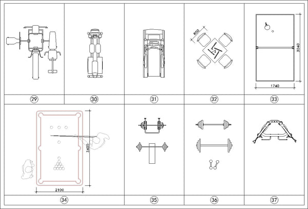 Gym Equipment Autocad Block Drawings CAD Vector Isometric Vintage