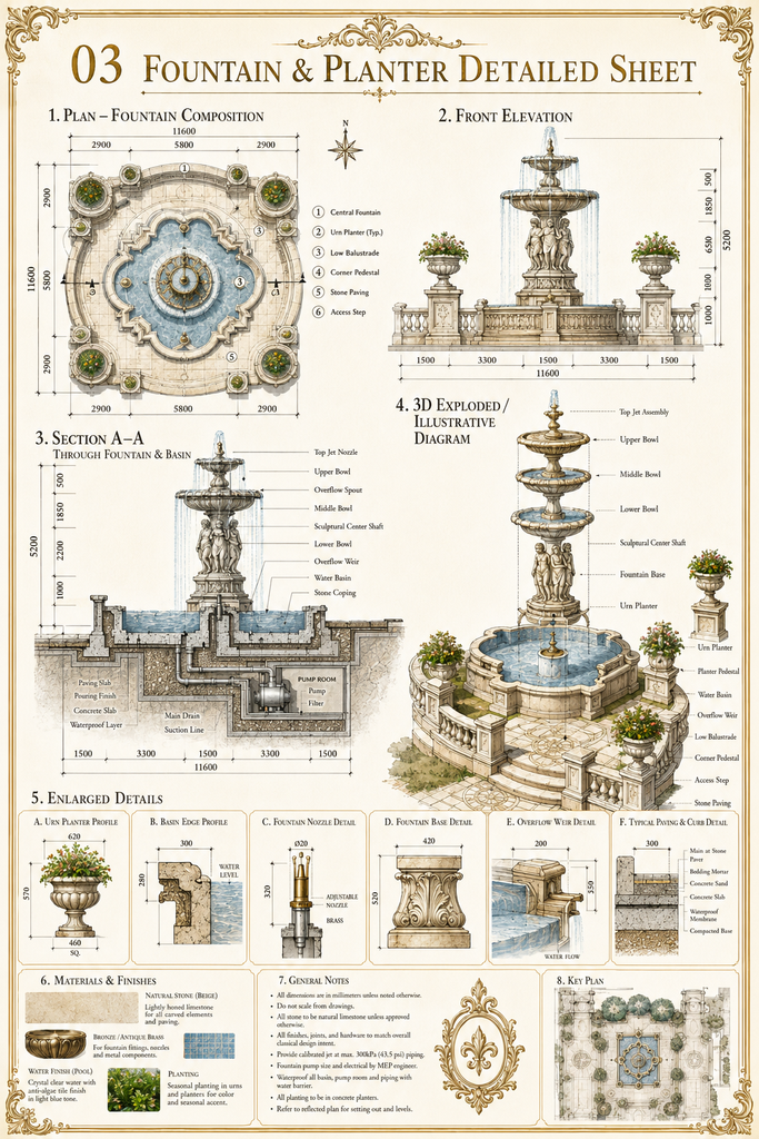 Classical Orders & Landscape Element Detail Sheets | CAD Reference Guide