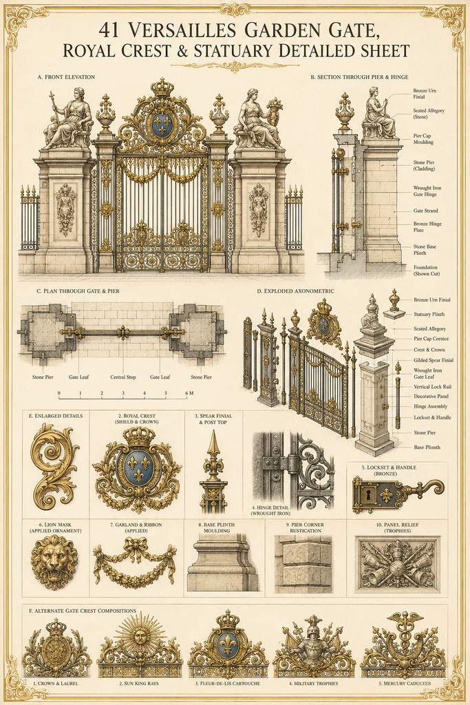 Royal Garden Gate & Gothic Rose Window Details | Classical Architecture CAD Reference