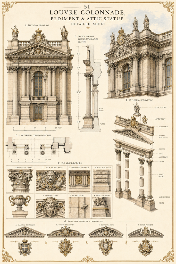 Louvre Colonnade & Chateau de Chambord Detail Studies | French Classical CAD Reference