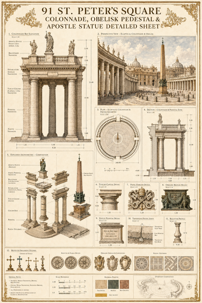 St. Peter's Square & Florence Duomo Lantern Details | Italian Baroque & Renaissance CAD Reference