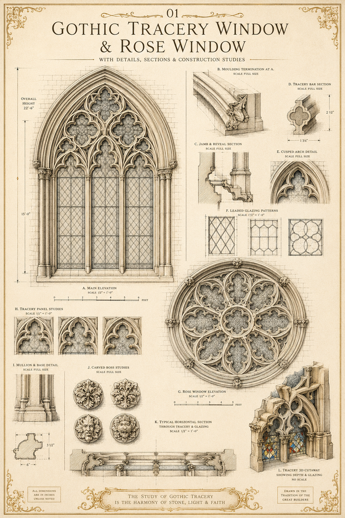 Gothic Tracery Window & Ornamental Gate Details | Historic Window & Ironwork CAD Reference