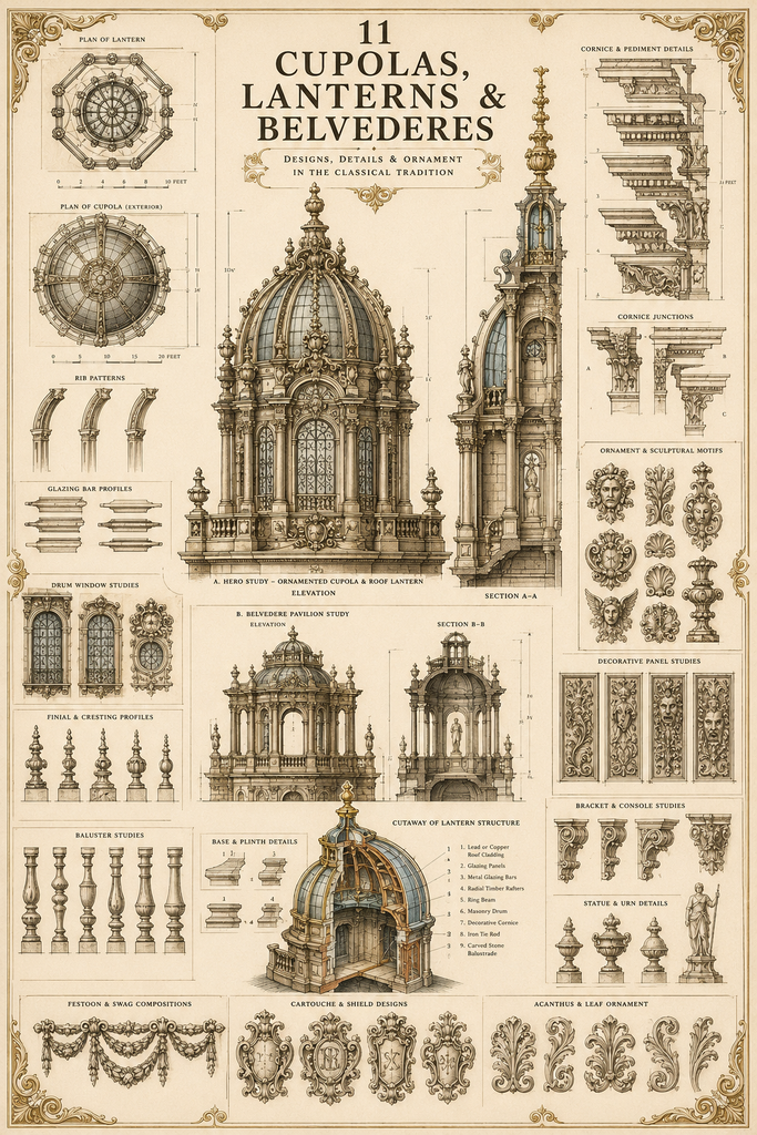 Cupolas, Lanterns, Belvederes & Mansard Roof Details | Classical Rooftop CAD Reference