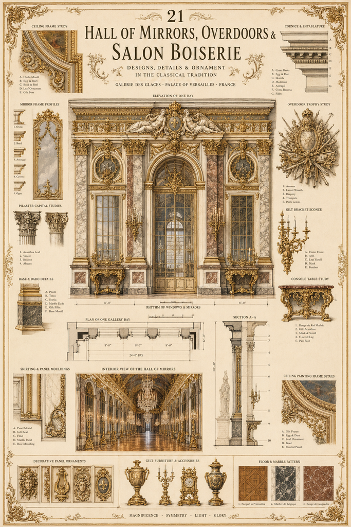 Salon Boiserie & Venetian Gothic Loggia Details | French Interior & Venetian Facade CAD Reference
