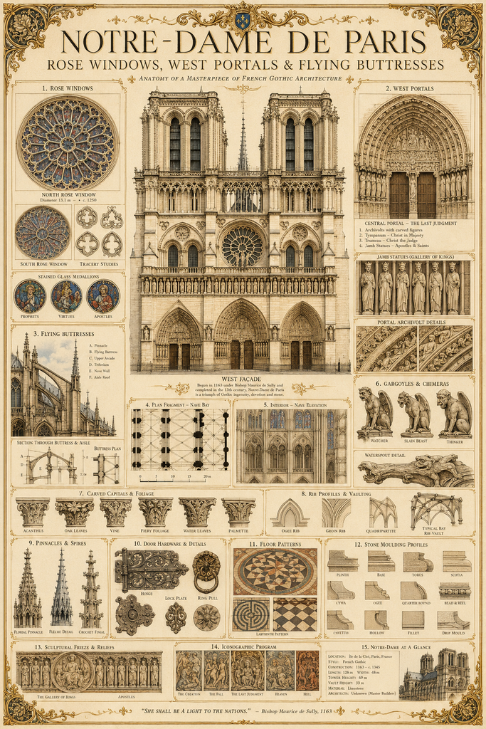 Notre-Dame de Paris & Belem Tower Detail Sheets | Gothic & Manueline CAD Reference