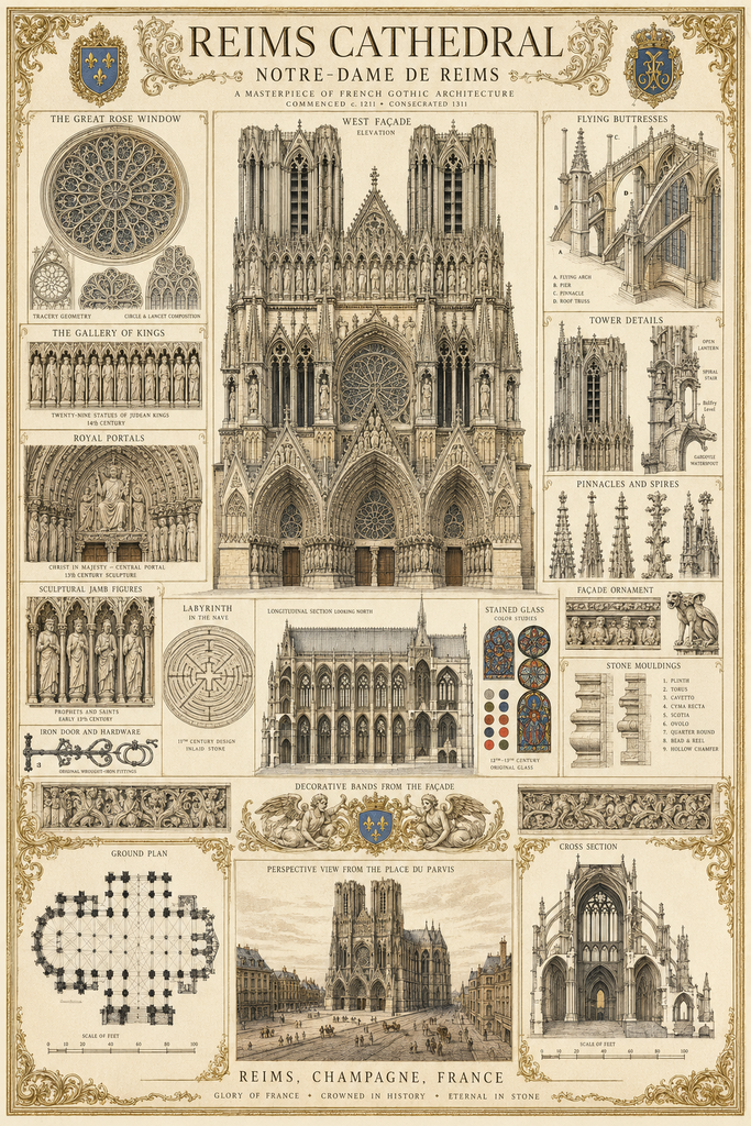 Reims Cathedral & St. Stephen's Cathedral Vienna Details | French Gothic & Austrian Gothic CAD Reference