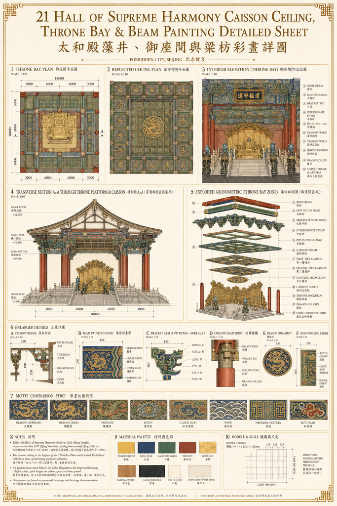 中國古典建築細部圖集：太和殿、應縣木塔、佛光寺等10大遺址 CAD 詳圖解析