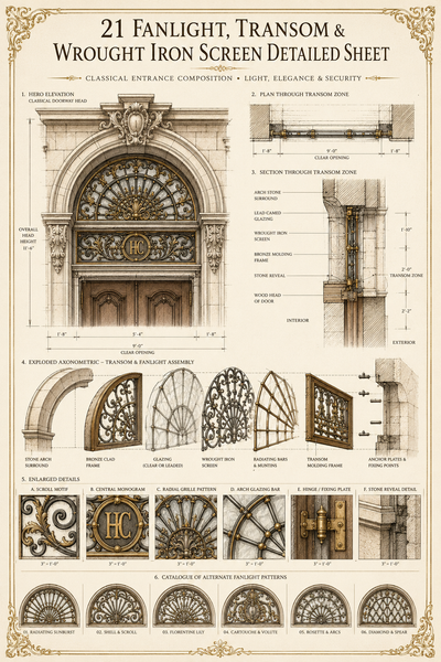 Fanlight, Transom and Heraldic Ornament CAD Details