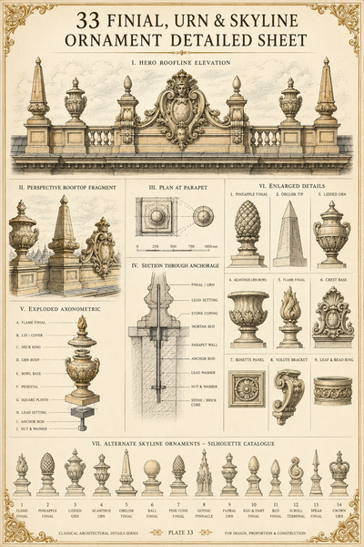 Finials, Urns, Corbels and Bracket Support Details