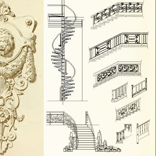 Ornamental Stair and Elevation - CAD Design | Download CAD Drawings | AutoCAD Blocks | AutoCAD Symbols | CAD Drawings | Architecture Details│Landscape Details | See more about AutoCAD, Cad Drawing and Architecture Details