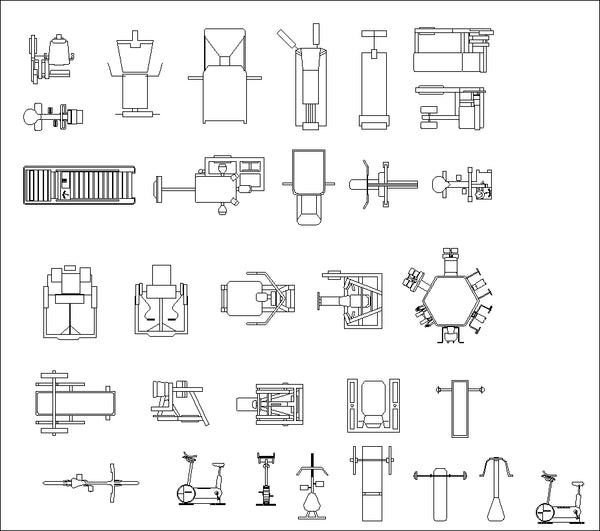 Gym Equipment Autocad Block Drawings CAD Vector Isometric Vintage