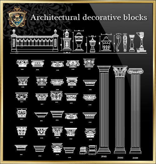 Royal Architecture Decorative Blocks - CAD Design | Download CAD Drawings | AutoCAD Blocks | AutoCAD Symbols | CAD Drawings | Architecture Details│Landscape Details | See more about AutoCAD, Cad Drawing and Architecture Details