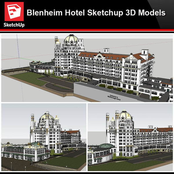 💎【Sketchup Architecture 3D Projects】Blenheim Hotel Sketchup 3D Models - CAD Design | Download CAD Drawings | AutoCAD Blocks | AutoCAD Symbols | CAD Drawings | Architecture Details│Landscape Details | See more about AutoCAD, Cad Drawing and Architecture Details