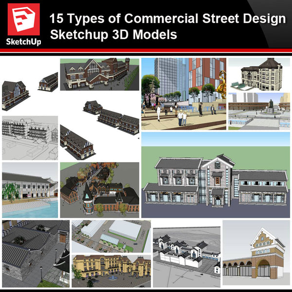 💎【Sketchup Architecture 3D Projects】15 Types of Commercial Street Design Sketchup Model V3 - CAD Design | Download CAD Drawings | AutoCAD Blocks | AutoCAD Symbols | CAD Drawings | Architecture Details│Landscape Details | See more about AutoCAD, Cad Drawing and Architecture Details