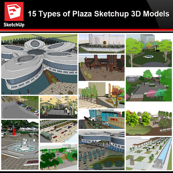 💎【Sketchup Architecture 3D Projects】15 Types of Plaza Landscape Sketchup Model V1 - CAD Design | Download CAD Drawings | AutoCAD Blocks | AutoCAD Symbols | CAD Drawings | Architecture Details│Landscape Details | See more about AutoCAD, Cad Drawing and Architecture Details