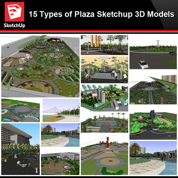 💎【Sketchup Architecture 3D Projects】15 Types of Plaza Landscape Sketchup Model V2 - CAD Design | Download CAD Drawings | AutoCAD Blocks | AutoCAD Symbols | CAD Drawings | Architecture Details│Landscape Details | See more about AutoCAD, Cad Drawing and Architecture Details