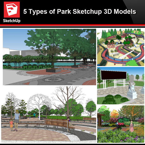 💎【Sketchup Architecture 3D Projects】5 Types of Park Landscape Sketchup Model V3 - CAD Design | Download CAD Drawings | AutoCAD Blocks | AutoCAD Symbols | CAD Drawings | Architecture Details│Landscape Details | See more about AutoCAD, Cad Drawing and Architecture Details